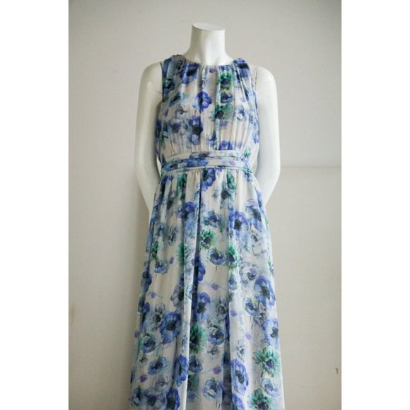 Sandro Ferrone Roma Blue Floral Sleeveless Maxi Gown 44 - Picture 3 of 8